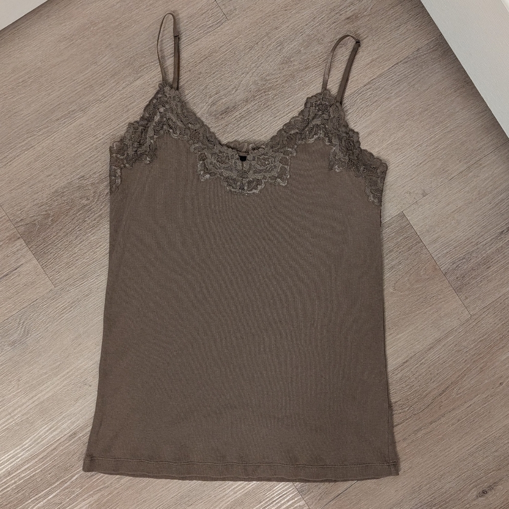 Apostrophe Lace-Trim Tank Top in Brown